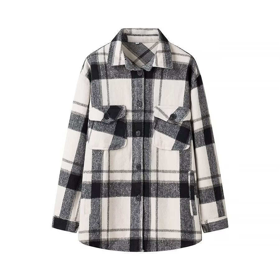 Dame Størrelse Oversized Ternet Flannel Skjortejakke Stilla