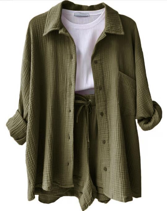 Dame afslappet overshirt med matchende shorts Stilla