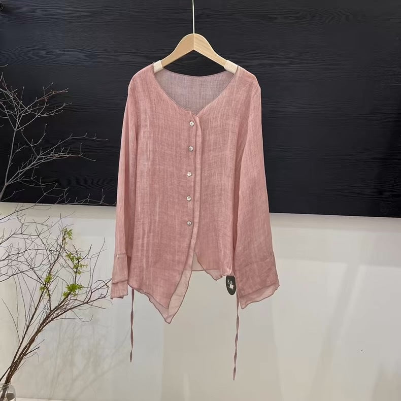 Femme Letvægts Button-Up Skjorte med asymmetrisk Kant Stilla