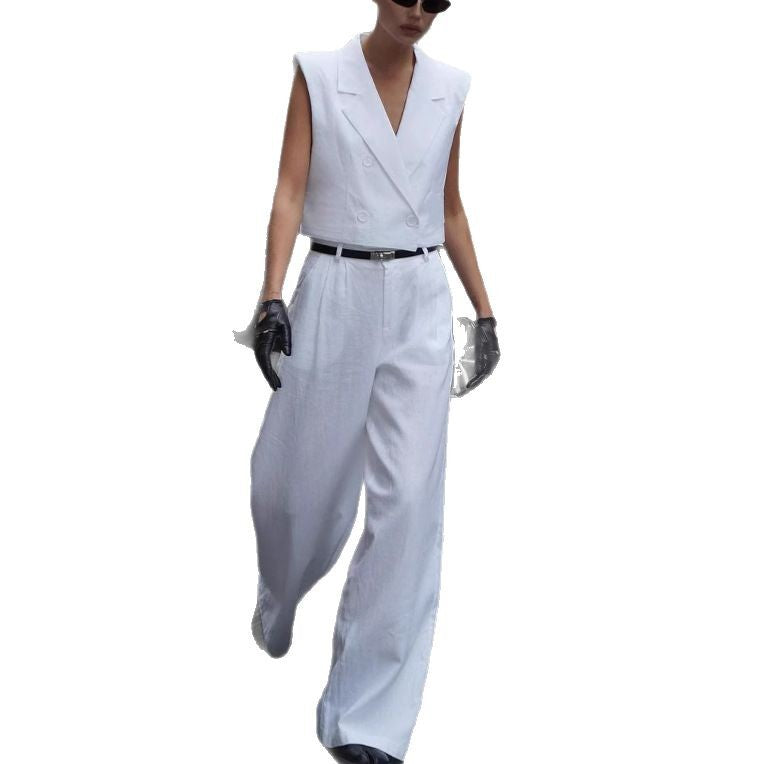 Dame Elegant blazer- og bukseensemble med smart snit og vidt skårne ben Stilla