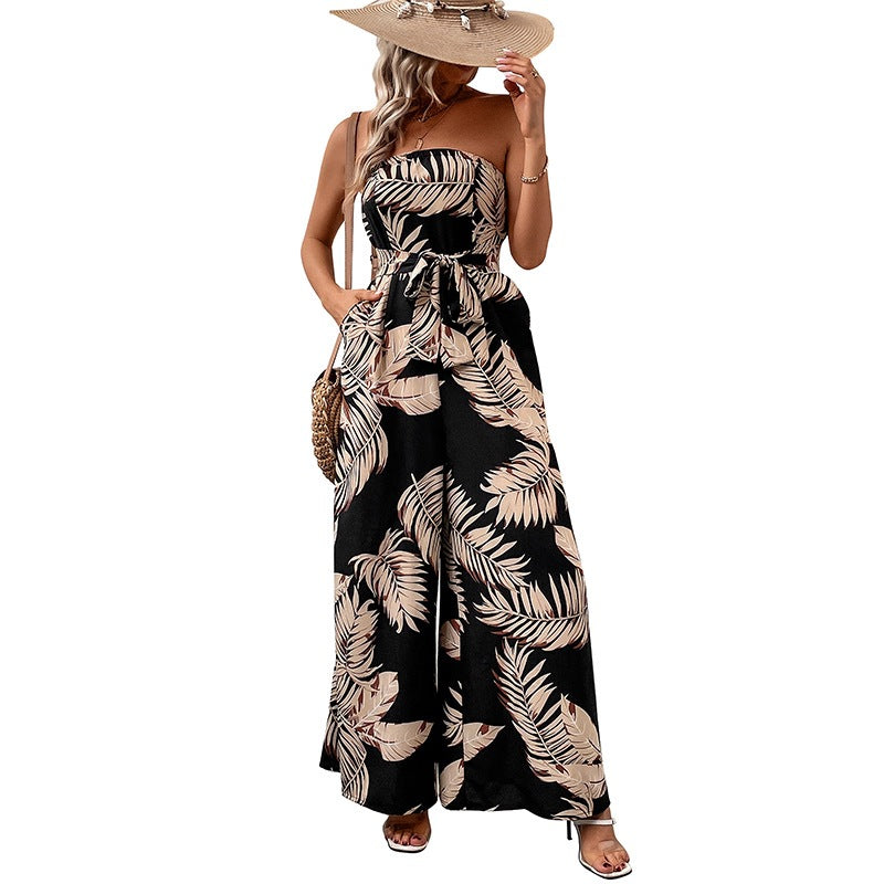Dame Maxi-Jumpsuit med struktureret bandeau-overdel og afslappet pasform Stilla