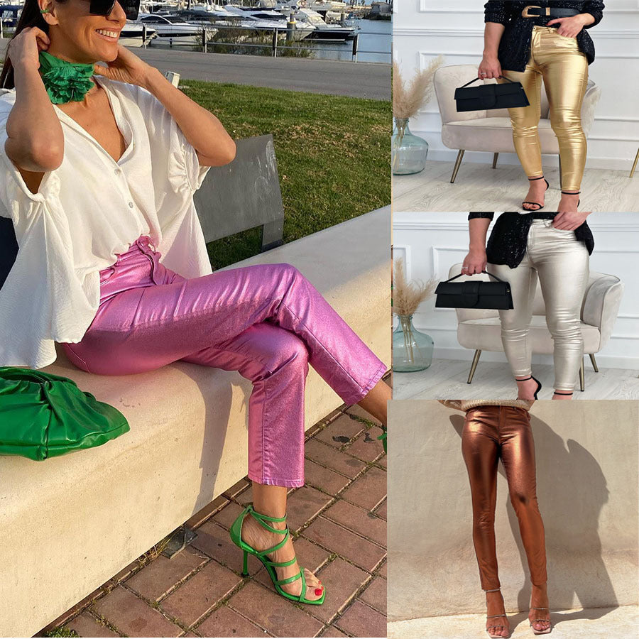 Dame Stretch-Leggings med blank finish og høj talje Stiila