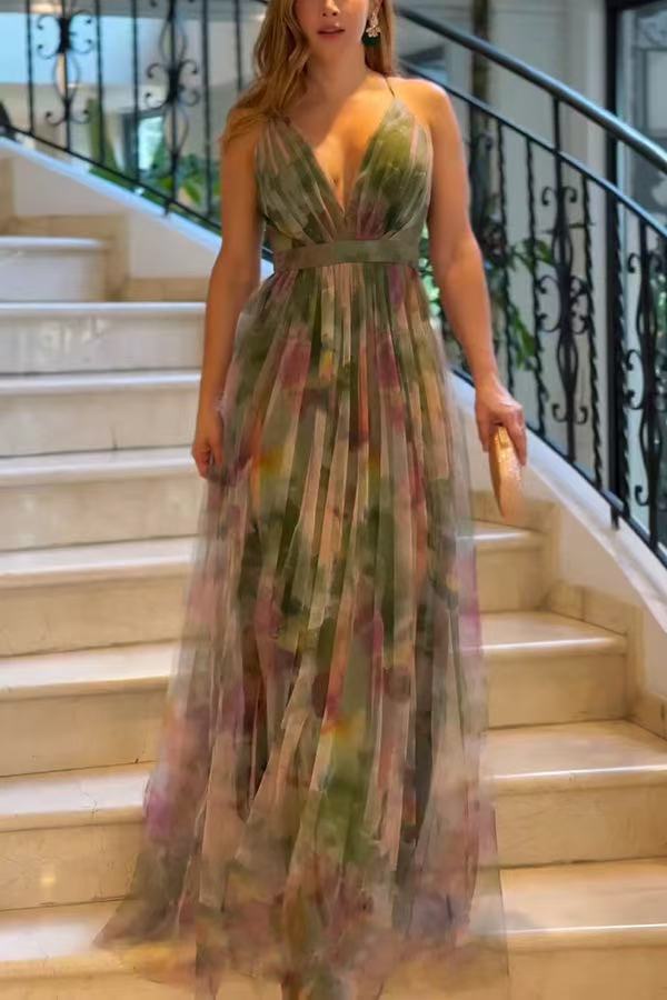 Dame Elegant A-linje Maxi kjole med dyb udskæring Stilla