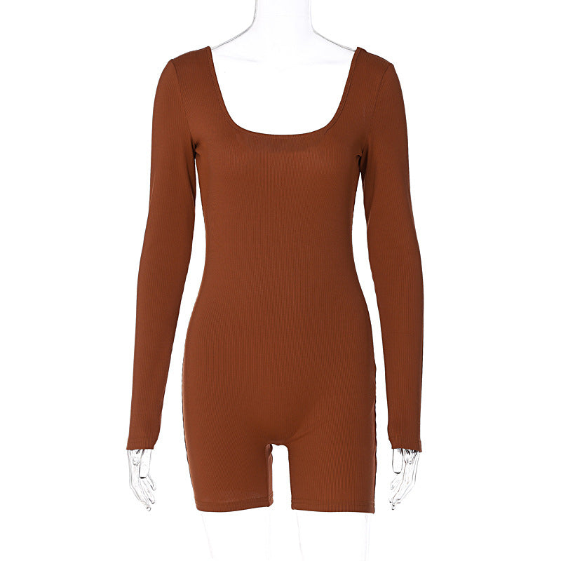 Dame figurtilpasset langærmet jumpsuit i ribmateriale Stilla