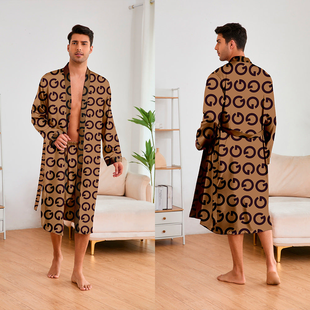Herren Kimono-Robe med moderne geometrisk mønster og praktisk bælte Stilla