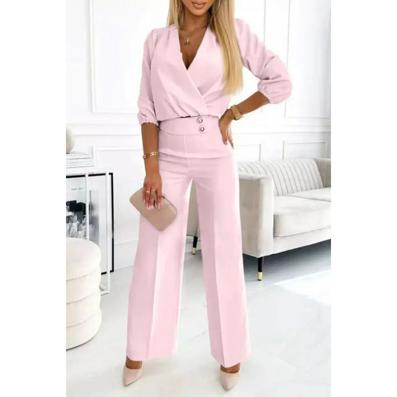Damer elegant jumpsuit med indpaknings-overdel og bredt ben Stilla