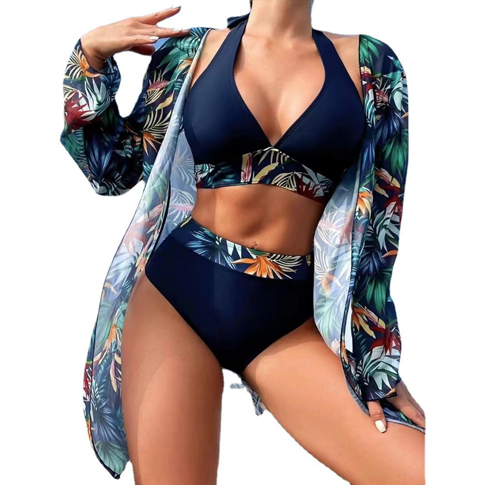 Damer bikini-sæt med floral overtræk og høj talje Stilla