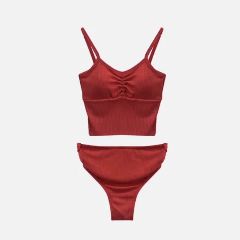 Dame sporty cropped bikini-sæt med rynk og højt trusser Stilla
