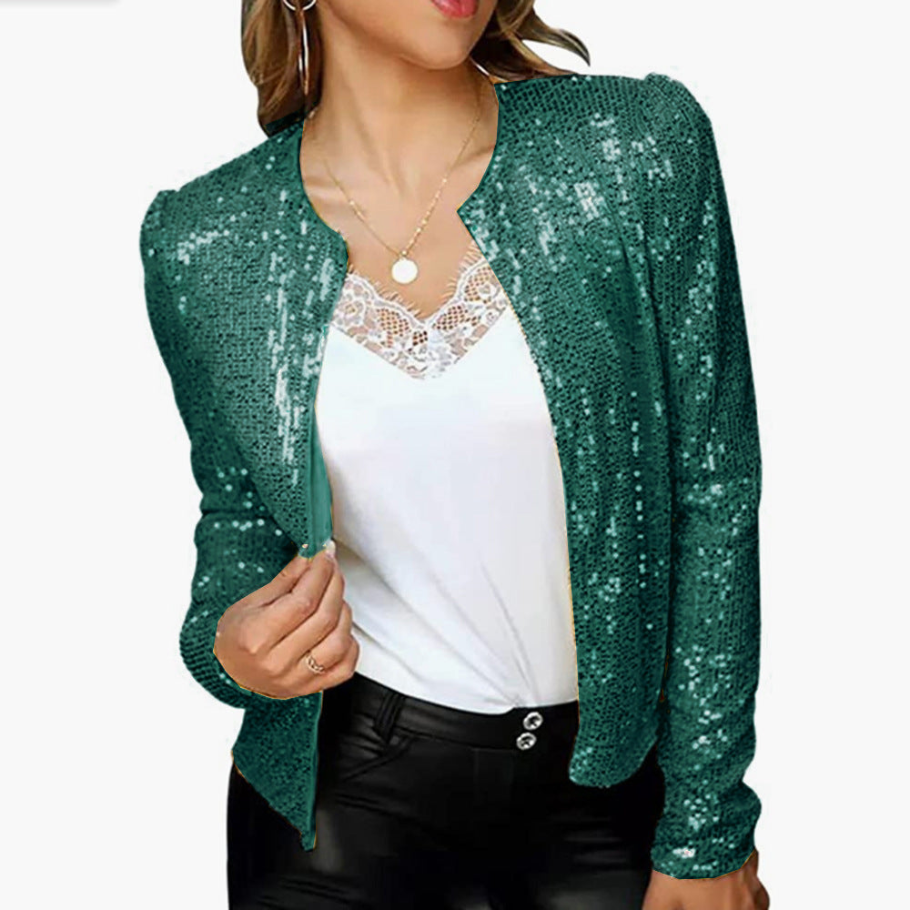 Stilla | Trendy Farve-Block Paillet Kort Casual Jakke