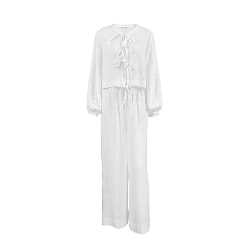 Dame luftig bomulds-jumpsuit med raffineret snor Stilla