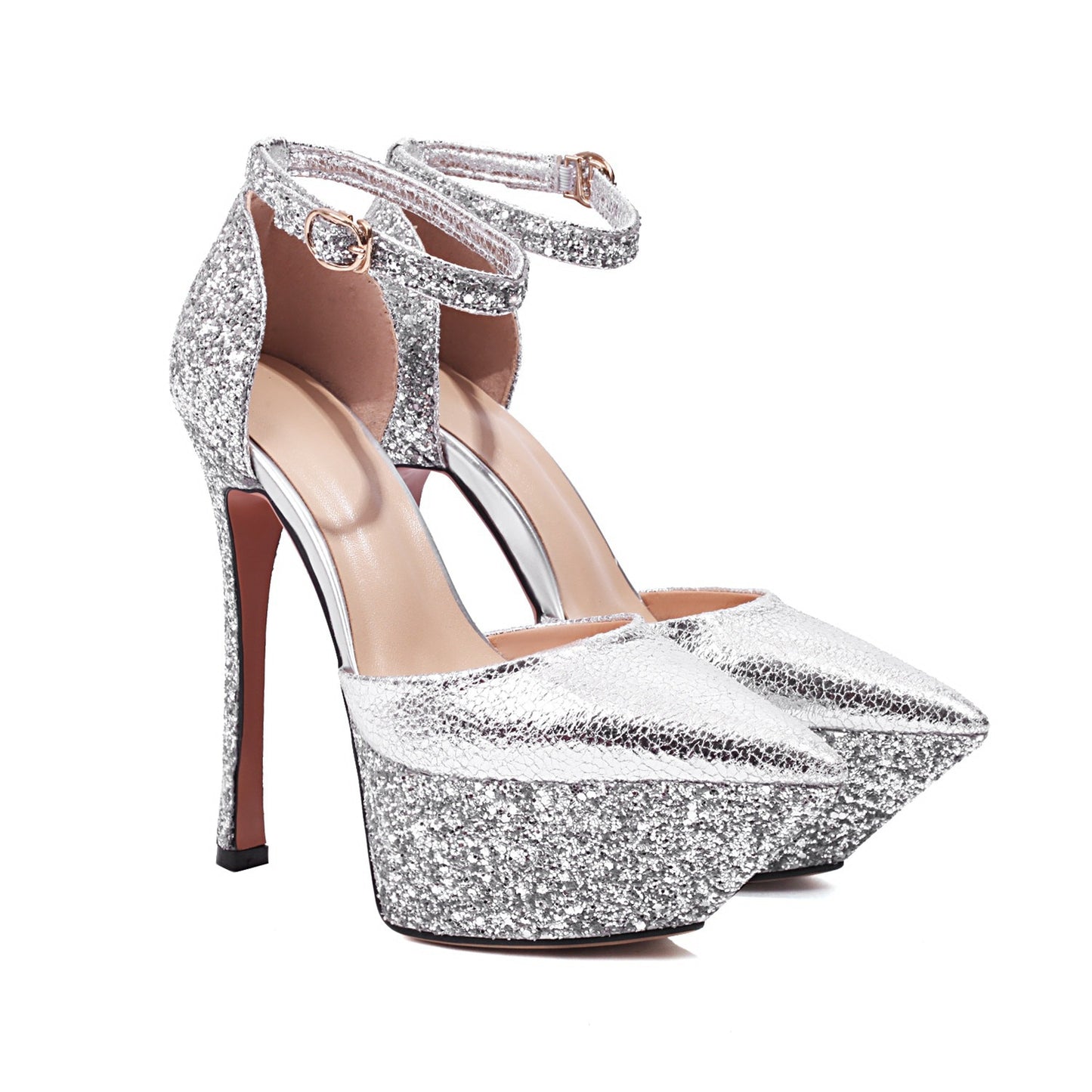 Dame Glitter Plattform Højhælede Pumps med Anklerem Stilla