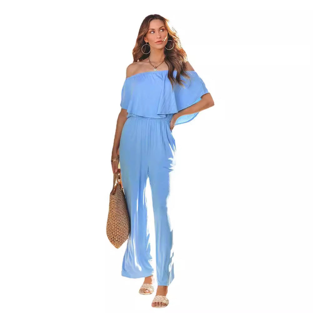 Dame Off-Shoulder Jumpsuit med bred ben og elastisk talje Stilla