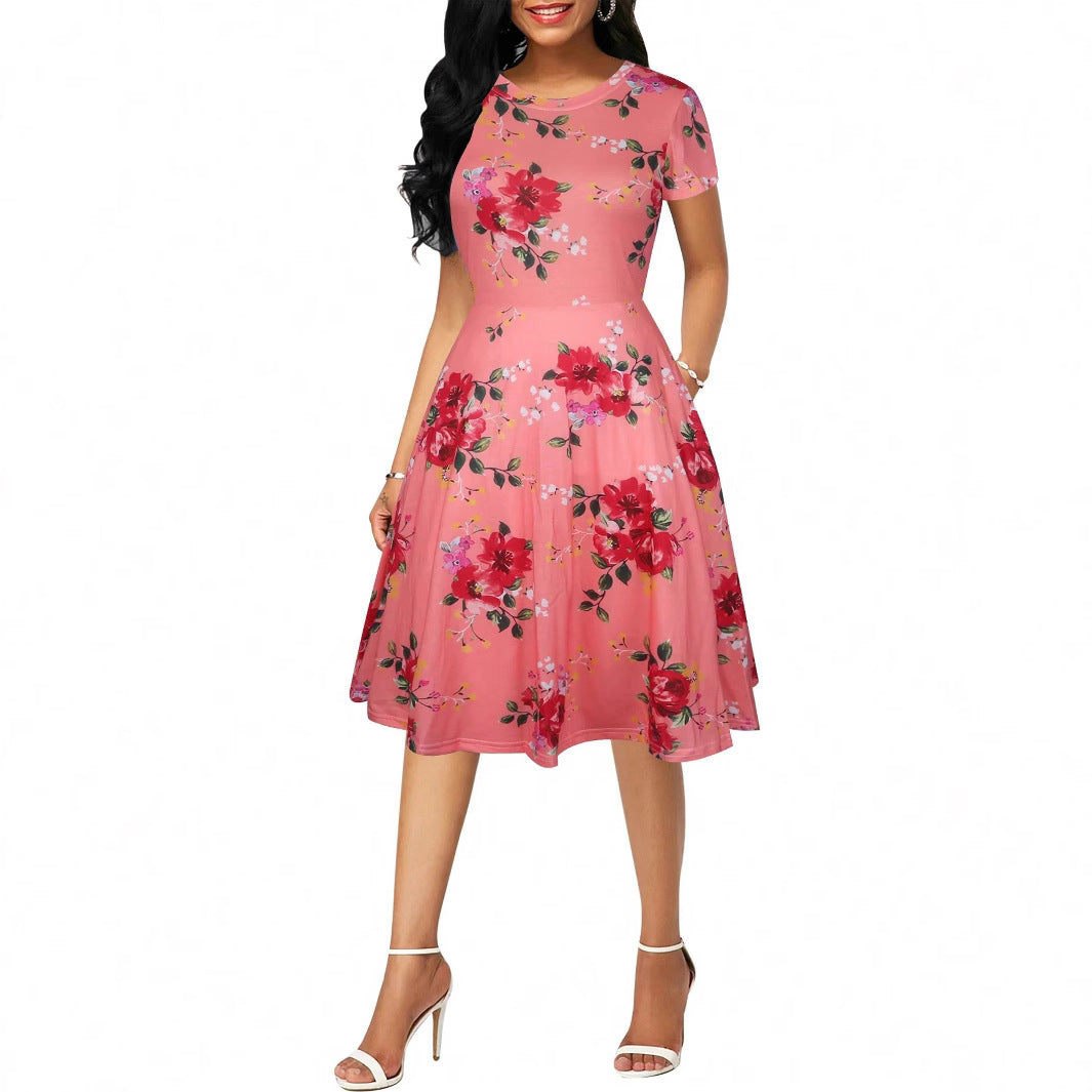 Dame Rockabilly Kjole med blomsterprint og svajende bund Stilla