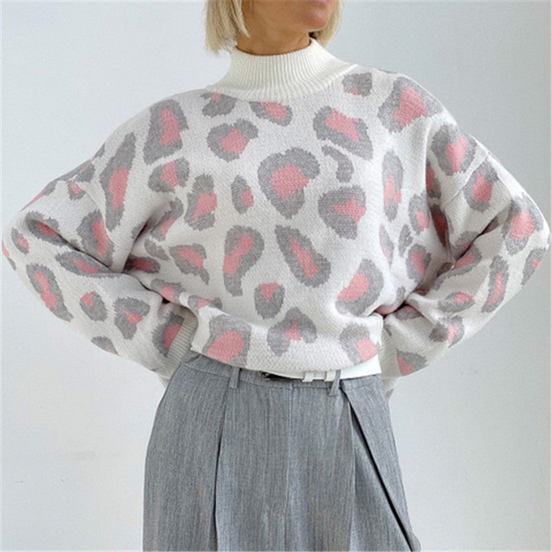 Damer Fashion Pullover med leopardmønster og høj krave Stilla