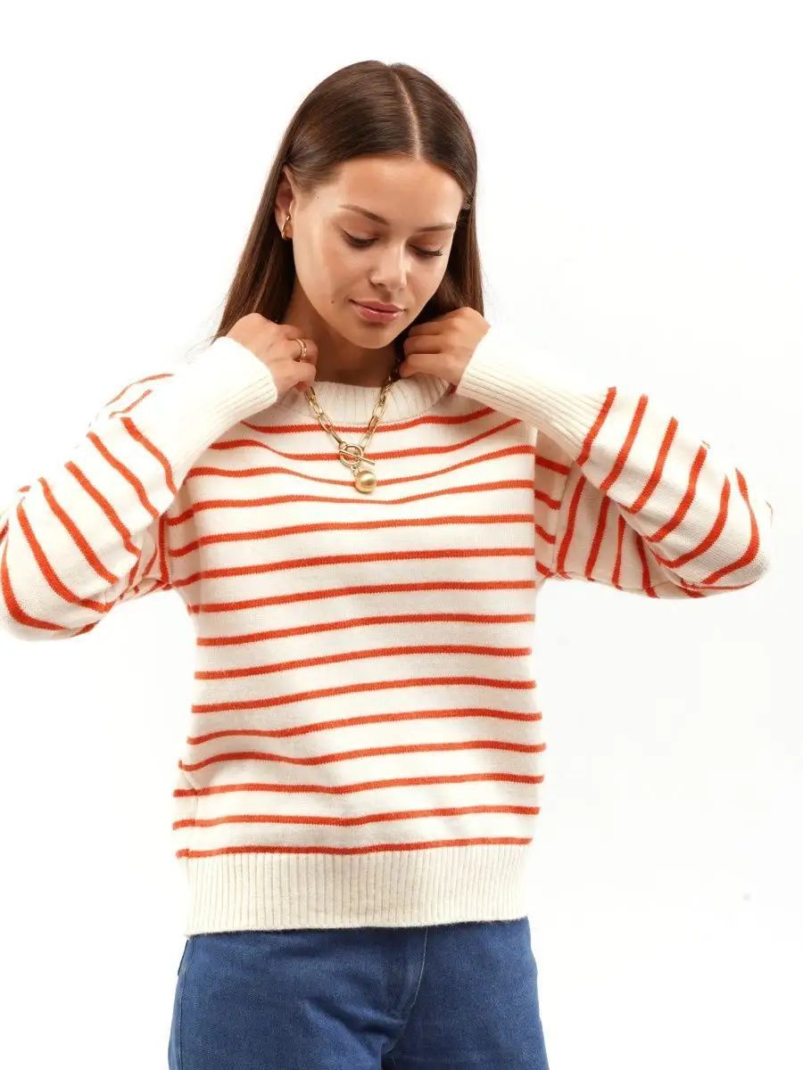 Dame afslappet stribepullover med bred pasform og højhalset rundhalsudskæring Stilla