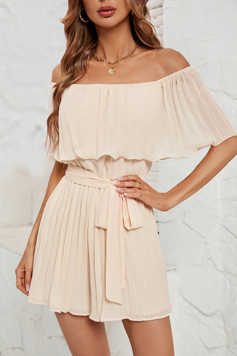 Dame Jumpsuit med elegant flæse og justerbart taljebælte Stilla
