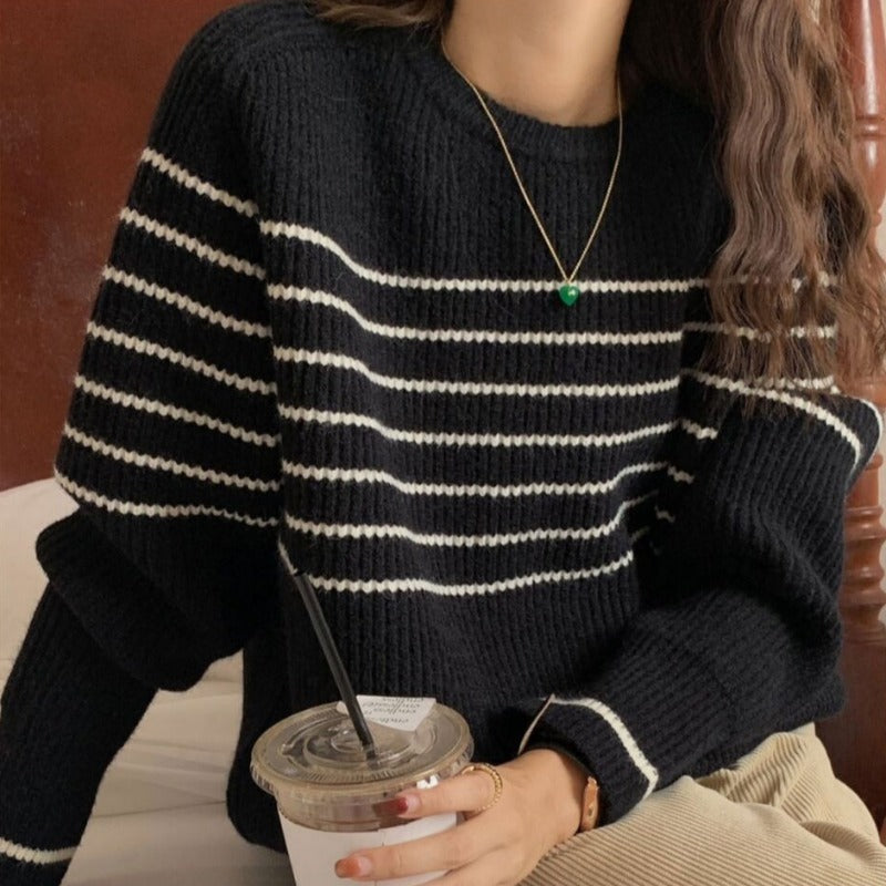 Femme Stribet Groft Strikpullover Stilla