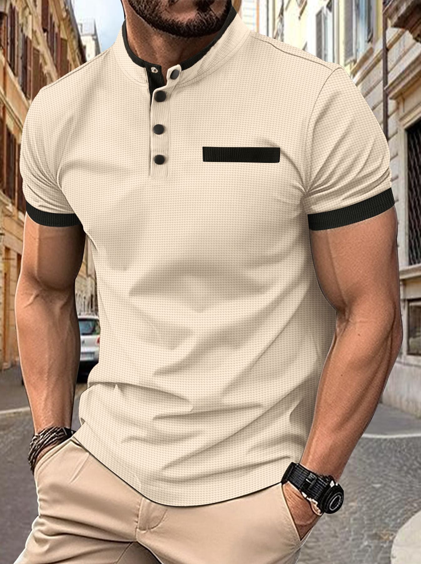 Herren Kortærmet Poloshirt med moderne krave og struktureret design Stilla