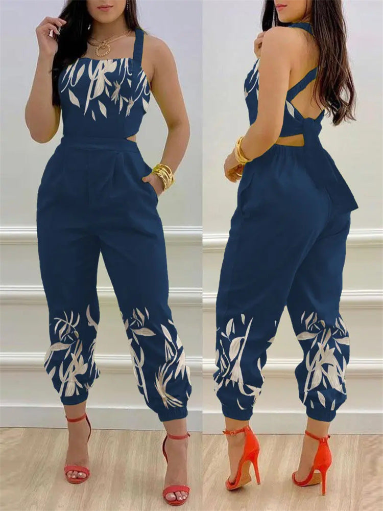 Dame Modish Jumpsuit med blomsterdesign og højopstående rygudskæring Stilla