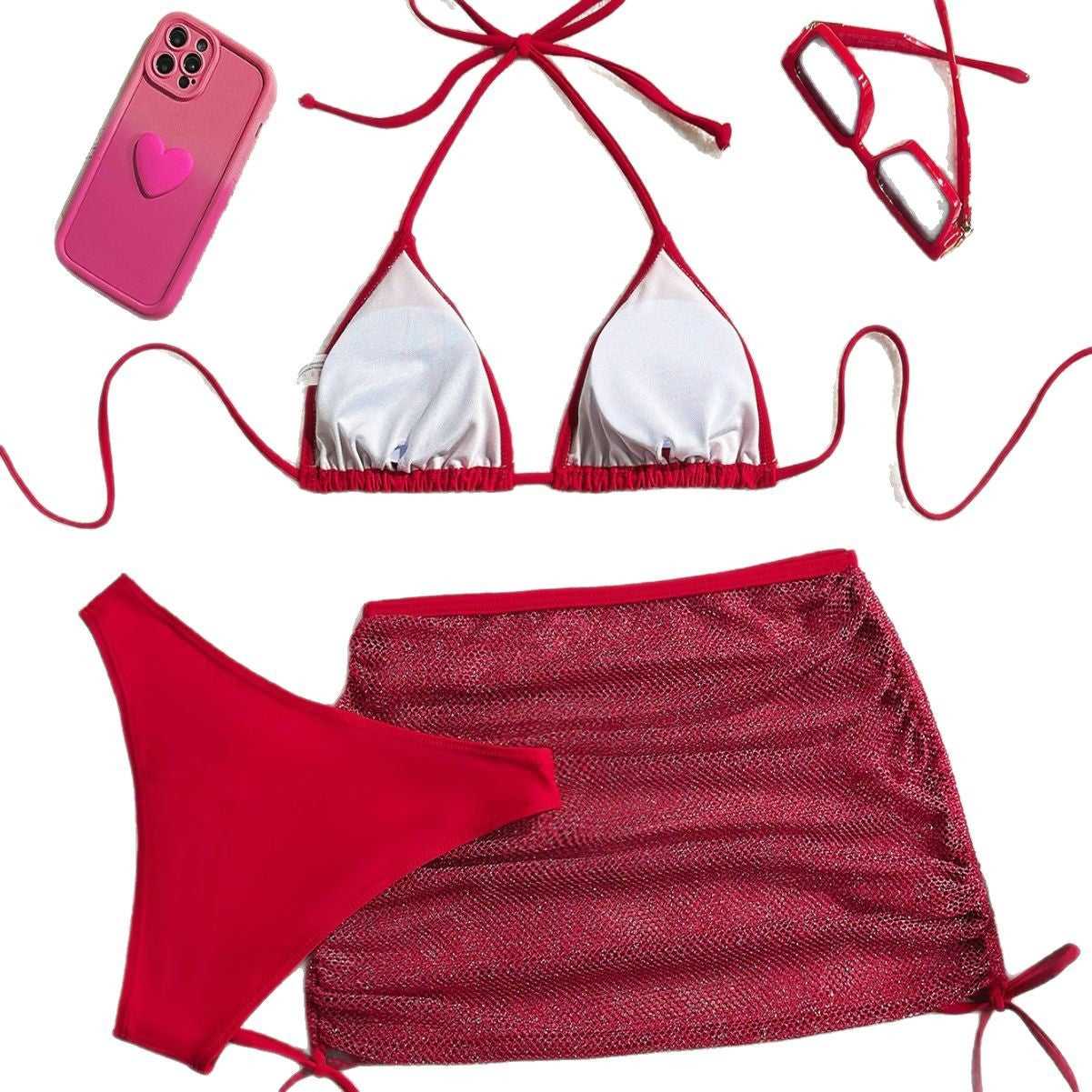 Femme Triangle Bikini Sæt med Mesh-Nederdel Stilla