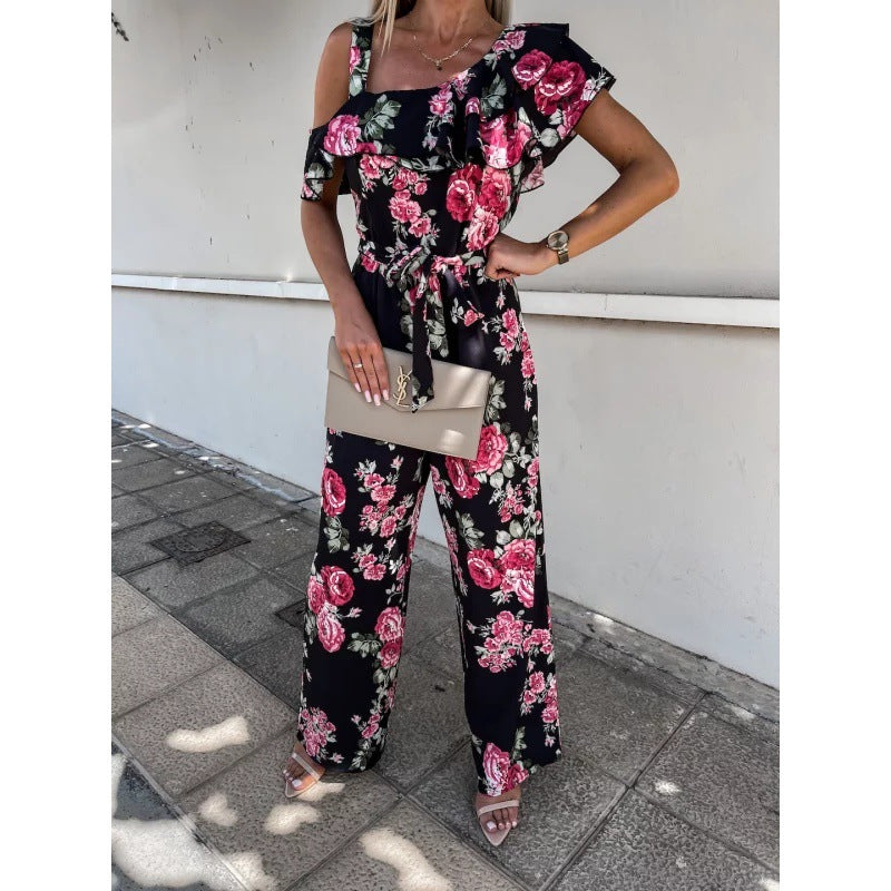Dame blomster mønster flæse jumpsuit Stilla