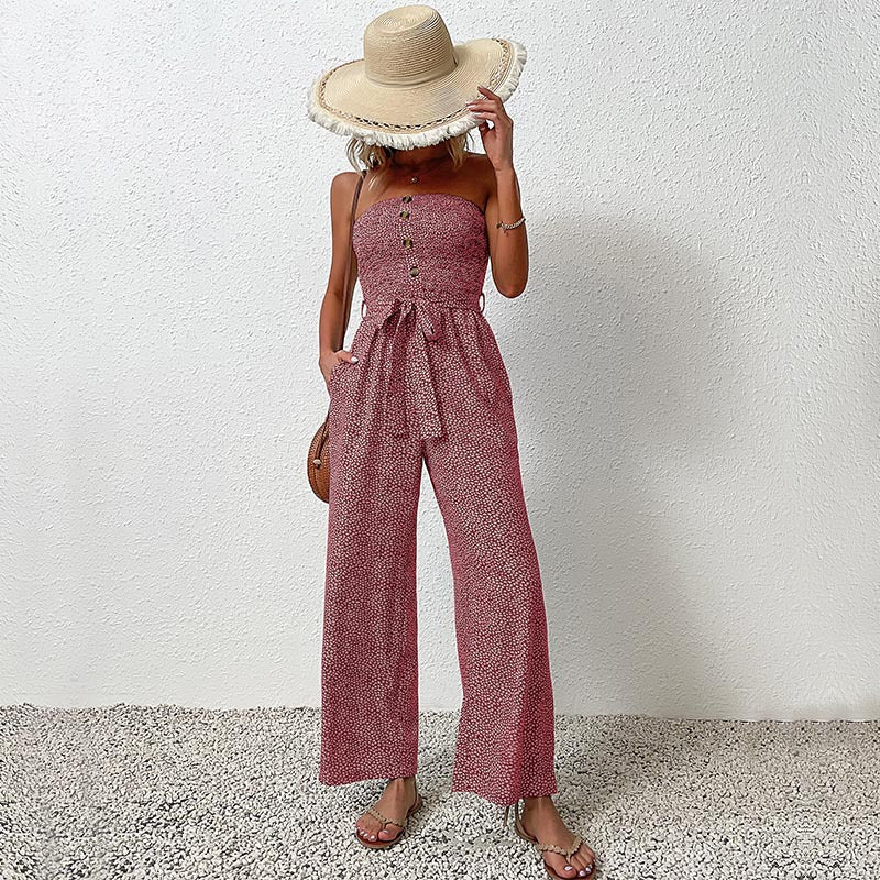 Dame Strapless Bredbenet Jumpsuit med Knapdetaljer Stilla