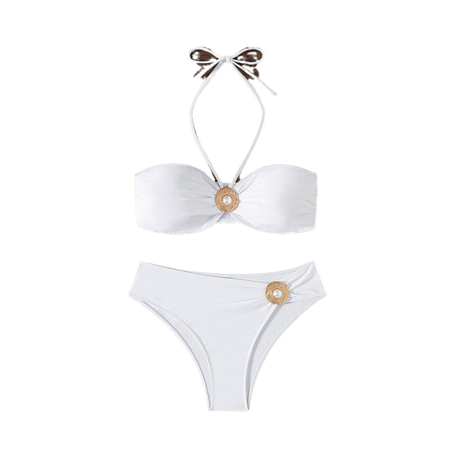 Dame Bandeau-bikini med dekorativ ringdetalje og høj skæring Stilla