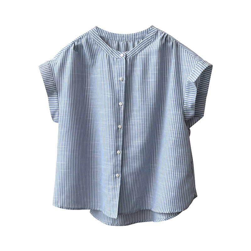 Dame afslappet bluse med knapbar udskæring og opsmøgede ærmer Stilla