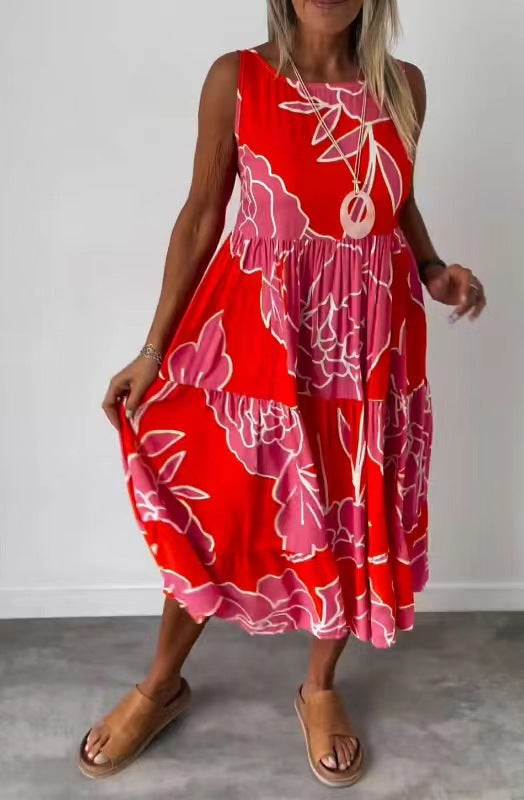 Dame afslappet midi-kjole med blomstret design og bred pasform Stilla