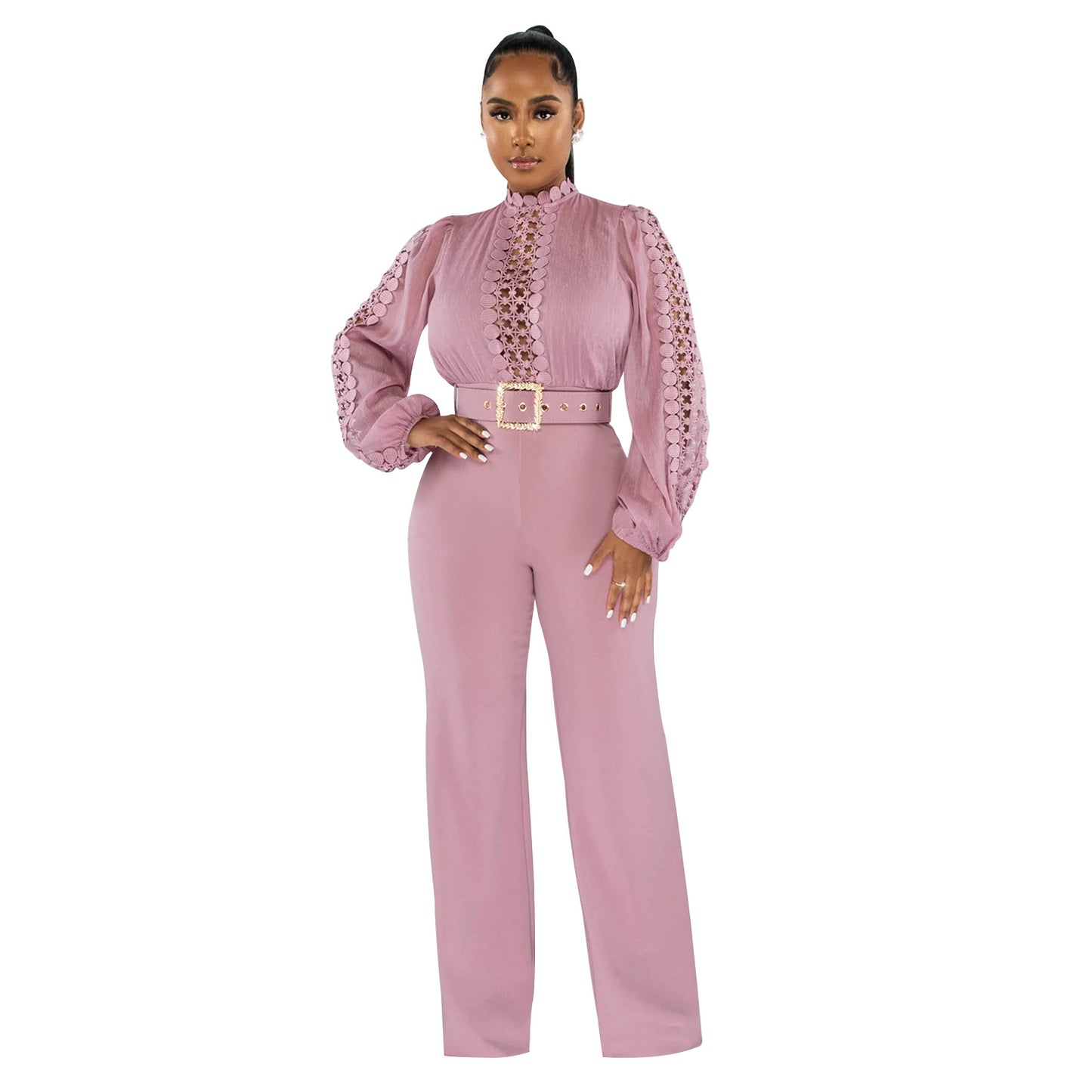Dame Elegant Jumpsuit med Ryschenærmer og Taljebælte Stilla