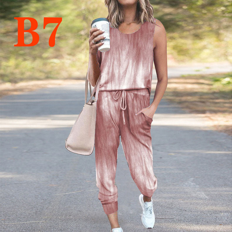 Dame Casual Jumpsuit med ærmeløs design og moderne batikmønster Stilla