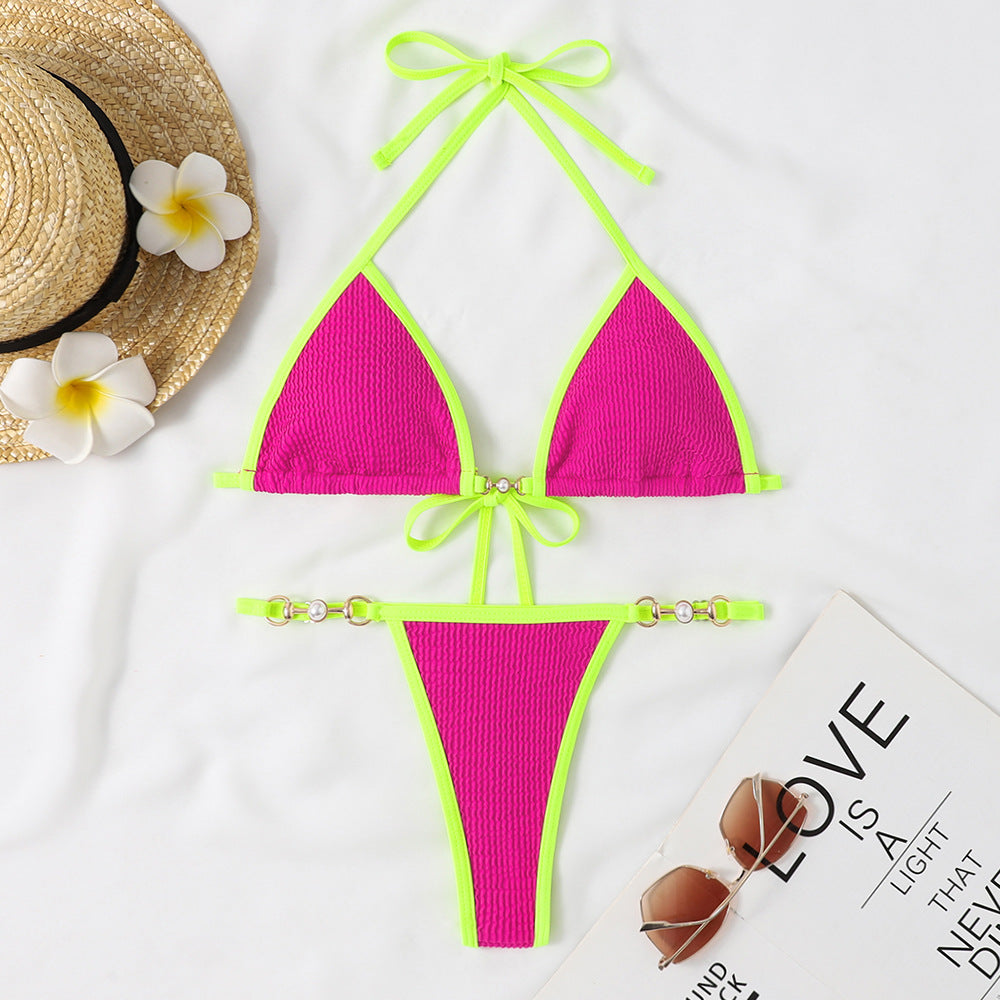 Dame Triangel-Bikini med trendy rynkning og justerbare stropper Stilla