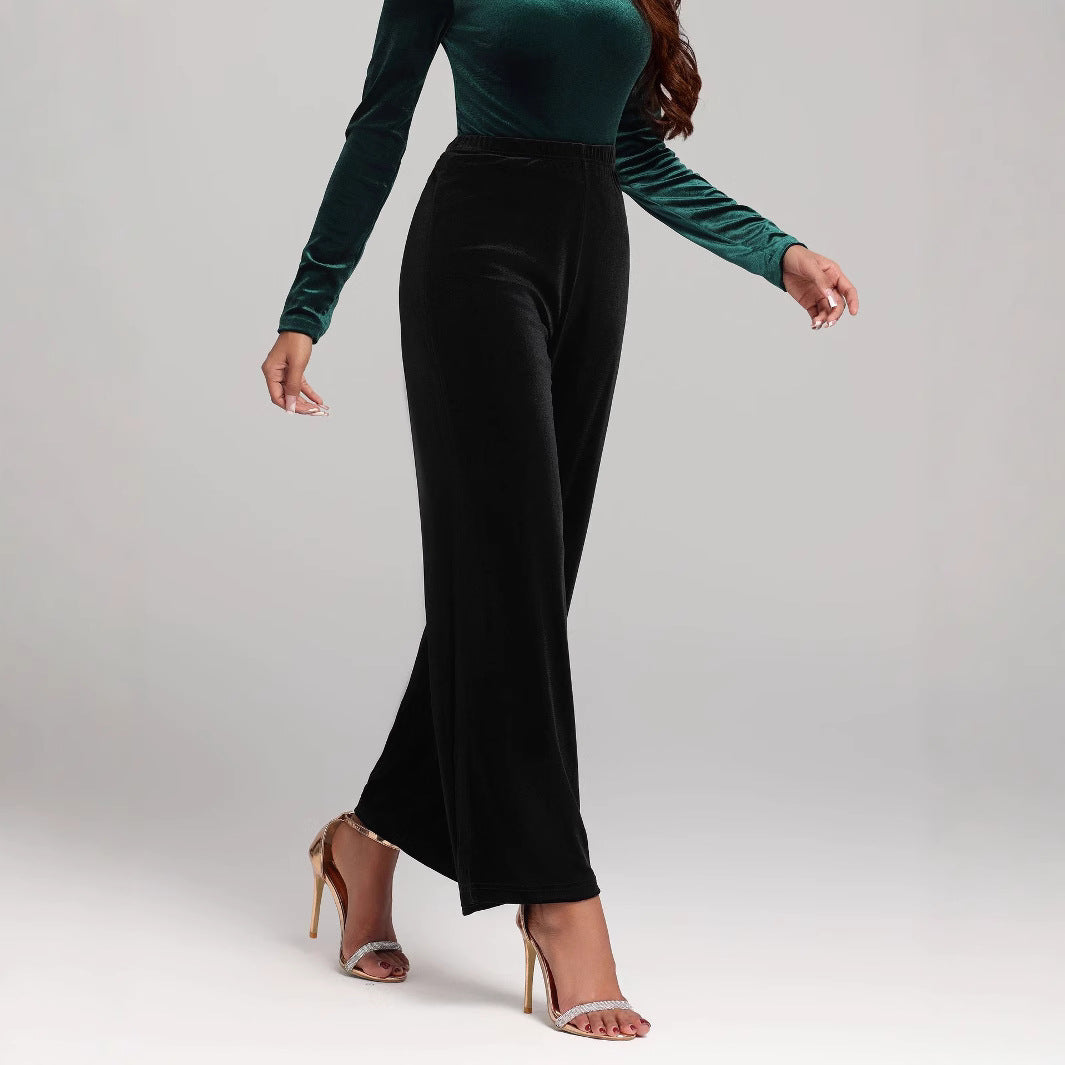 Dame elegant bred velour-bukser Stilla
