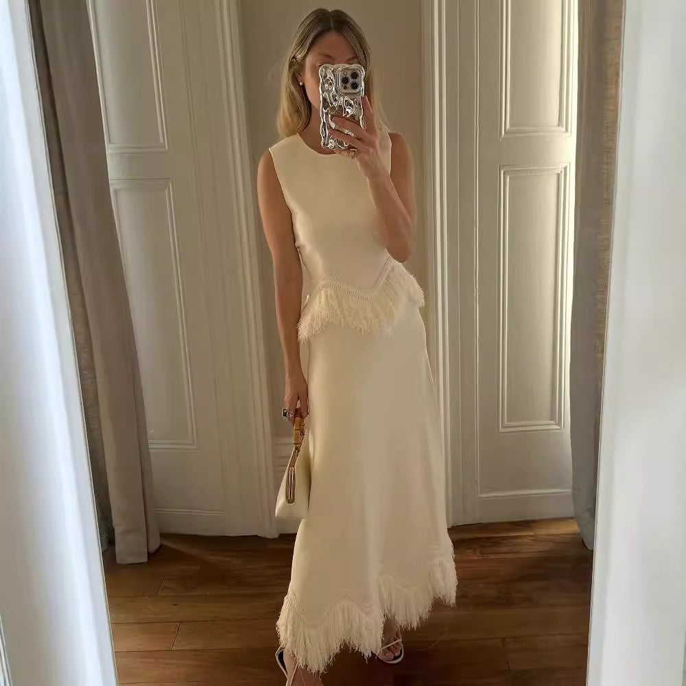 Dame designkjole med detaljerede frynse detaljer Stilla