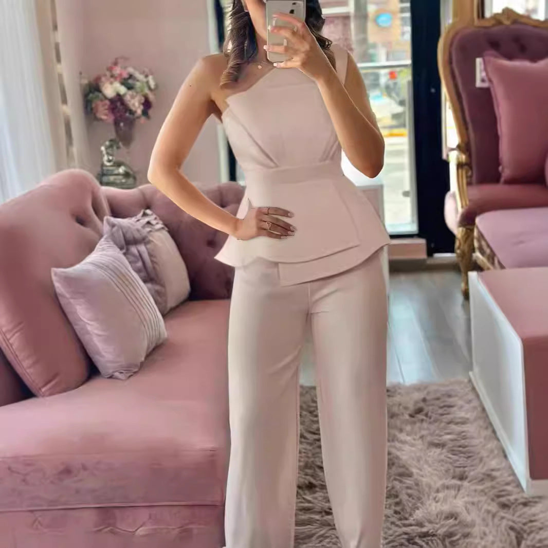 Dame Chic Peplum Top med bred buksedragt Stilla