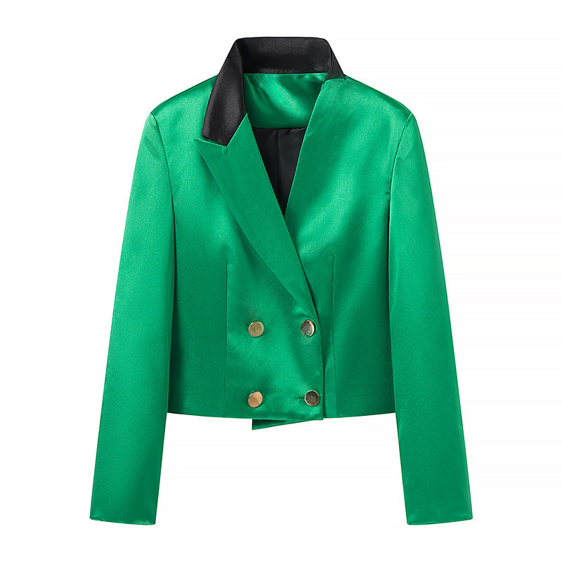 Dame elegant dobbeltknap blazerjakke med skinnende finish Stilla