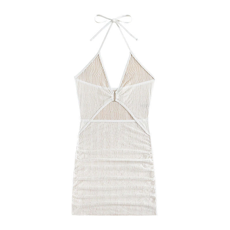 Dame Cut-Out Strandkjole med raffineret indpakningsdesign og gennemsigtigt net Stilla
