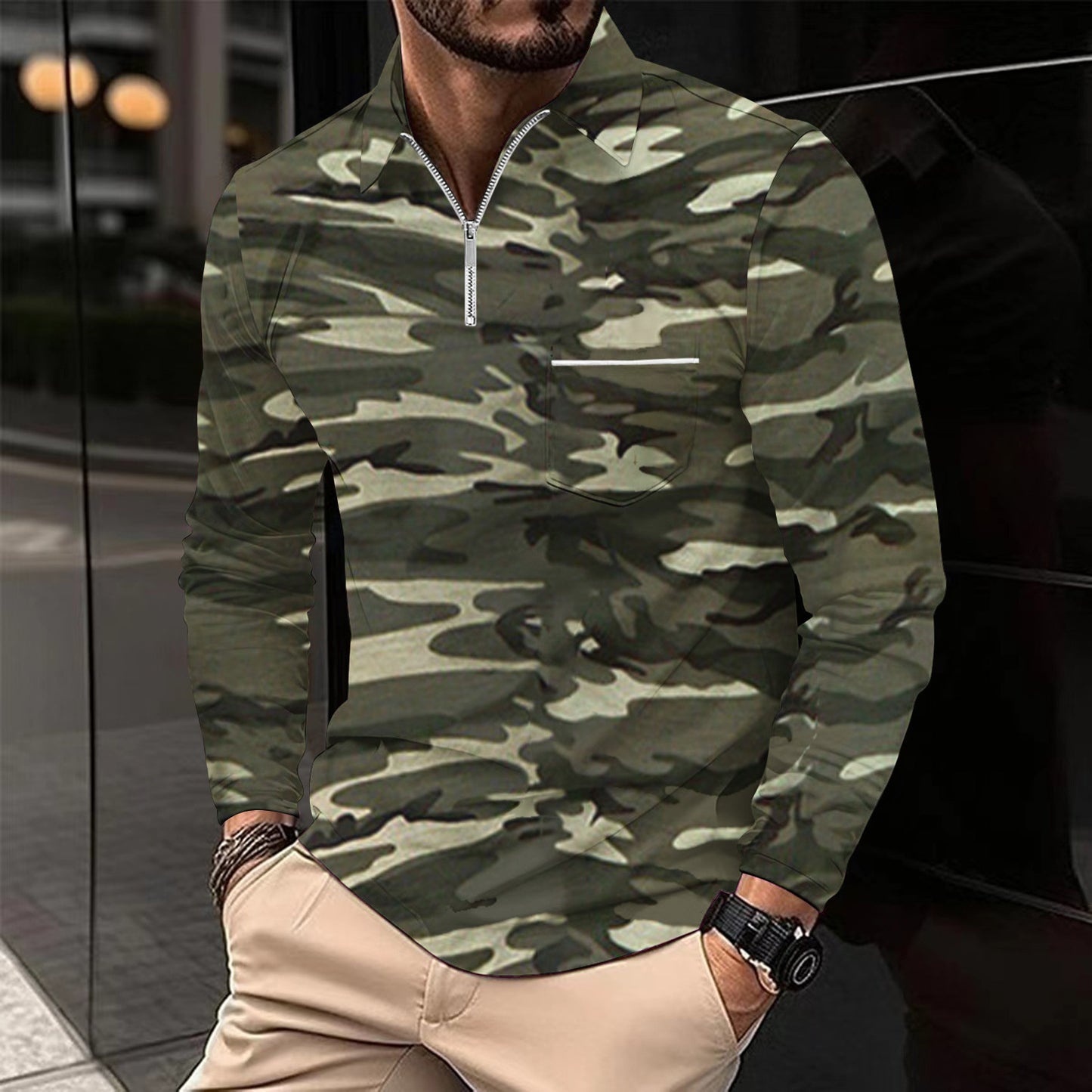 Herre funktionspullover med moderne camouflage-design og høj krave Stilla