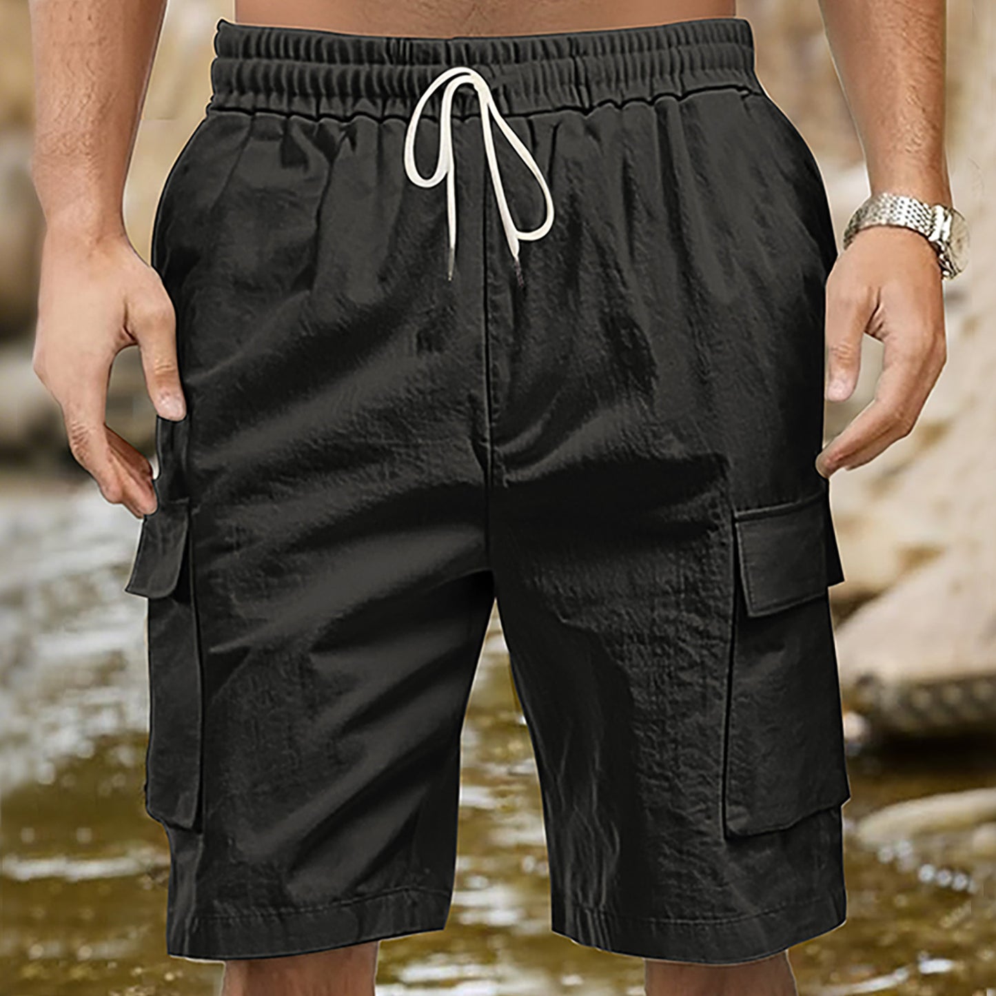 Herrer Cargo-shorts med praktiske sidelommer og elastisk talje Stilla