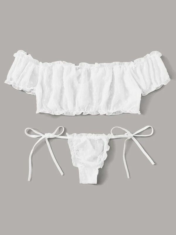 Dame Rüscheneinsatz Off-Shoulder Lingerie Set Stilla