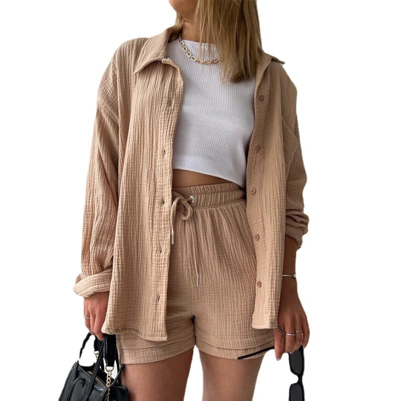 Dame afslappet overshirt med matchende shorts Stilla
