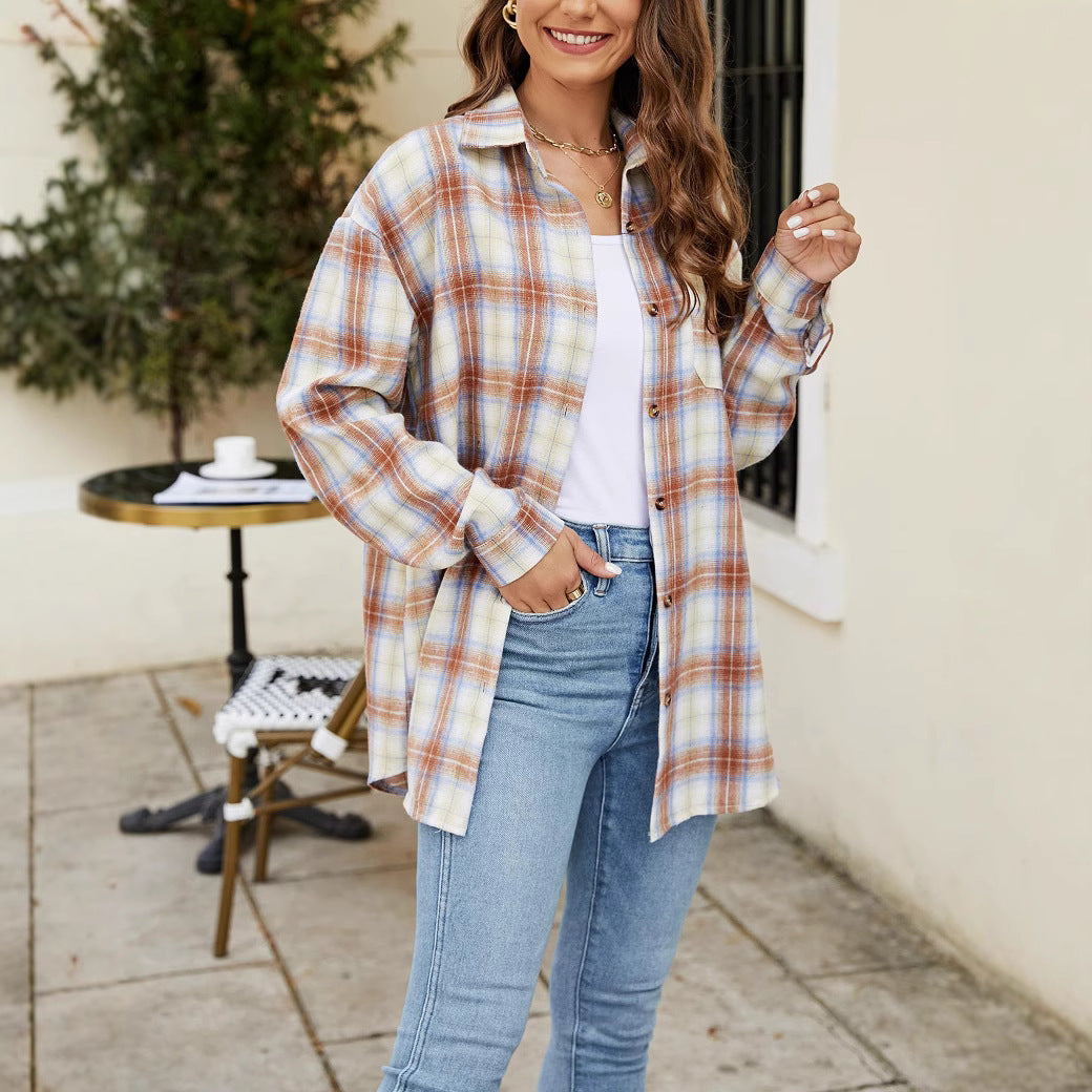 Femme Afslappet Fit Flannel Knap-Up Skjorte Stilla