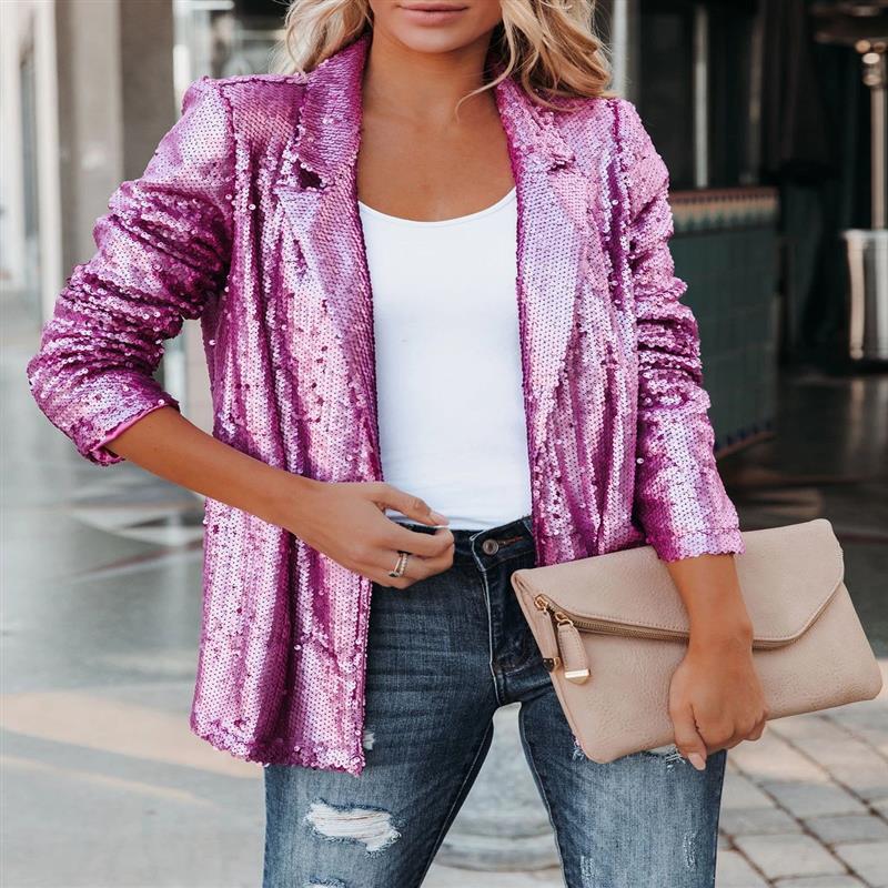 Stilla | Mode Sequin Slå-krave Casual Blazer