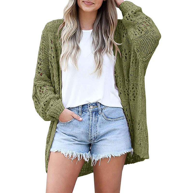 Dame let strikket cardigan med luftig netdesign Stilla