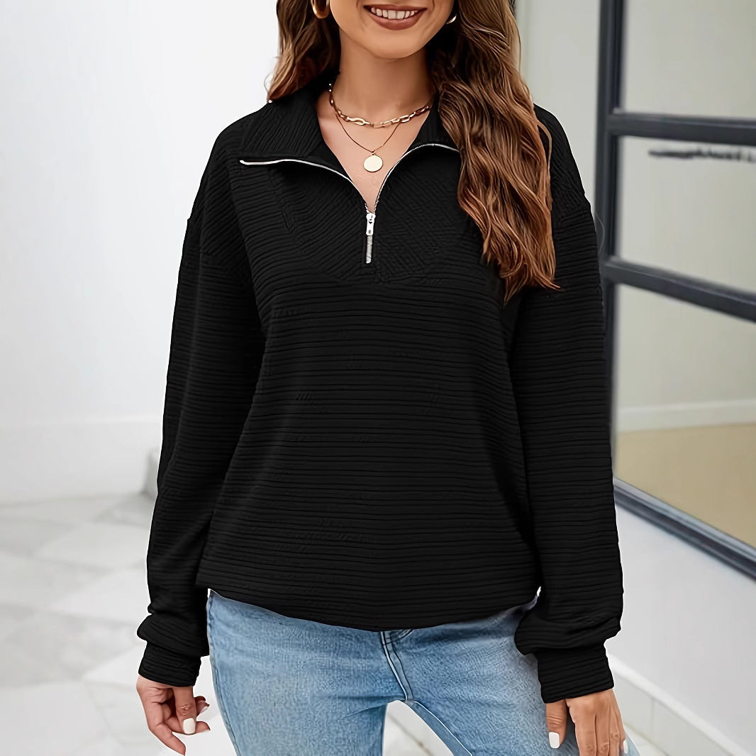 Dame trendy oversized pullover med ståkrave og lynlås Stilla