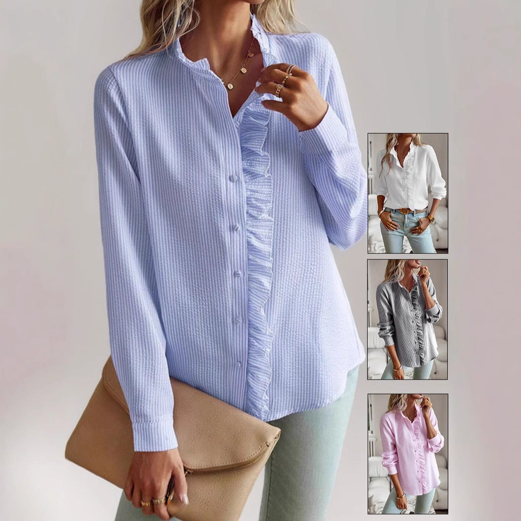 Dame blouse med legende flæse-design og fin strikkestruktur Stilla