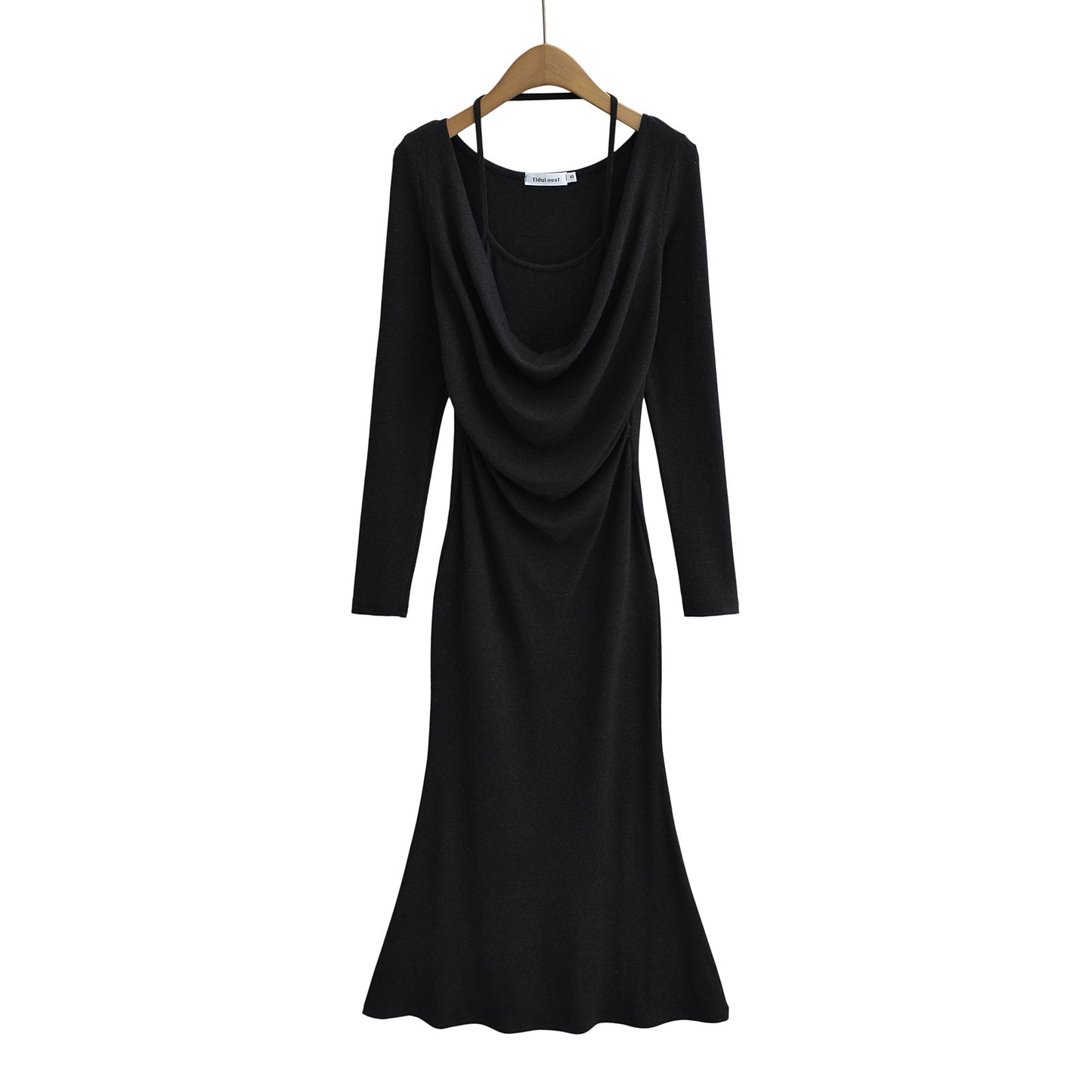 Dame elegant langærmet kjole med raffineret dråbeudskæring Stilla