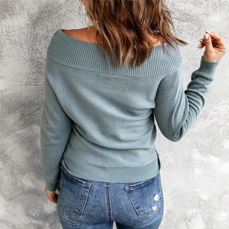 Dame Off-Shoulder Pullover med fint strik og vid pasform Stilla