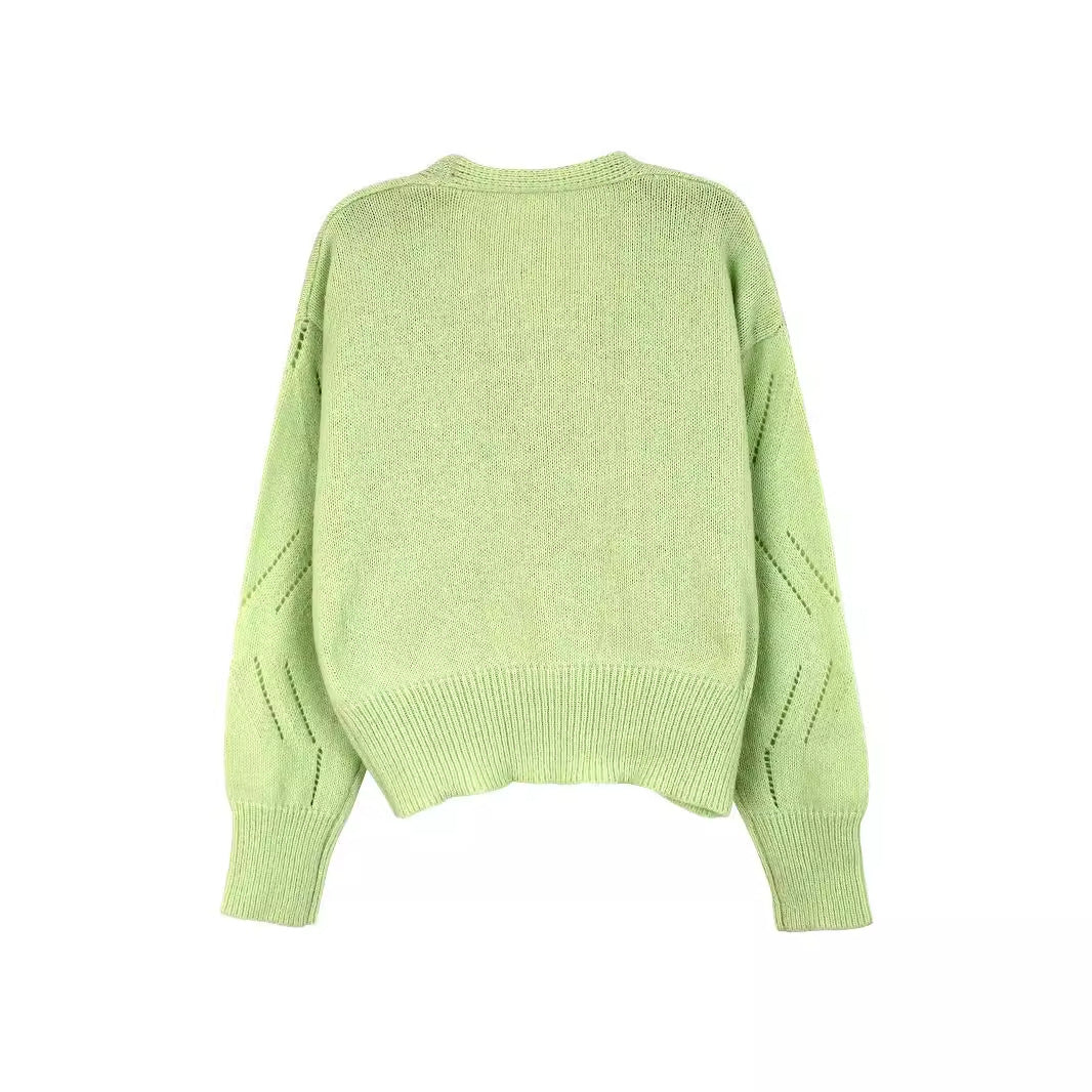 Dame trendy strik cardigan med blomsterapplikationer Stilla