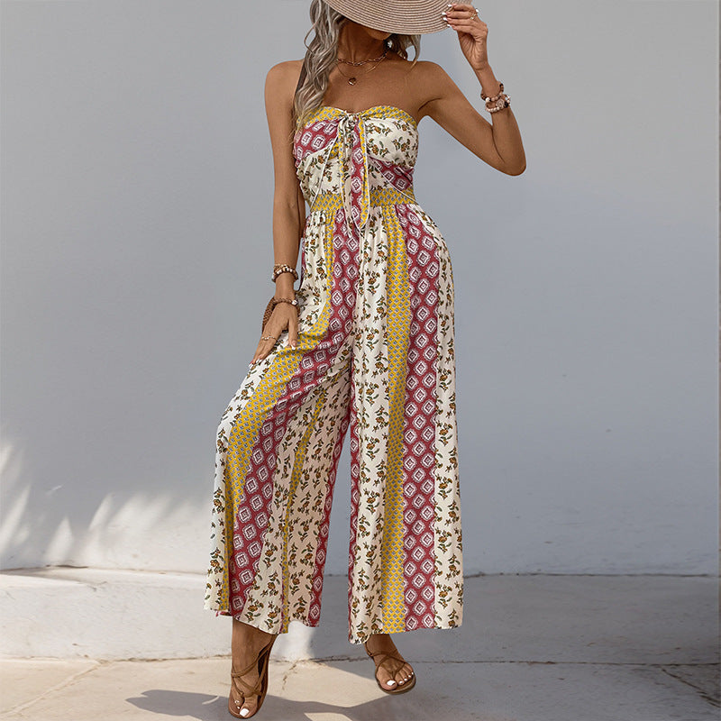 Femme Bohemian Strapless Maxikjole med elegant bundet bælte Stilla